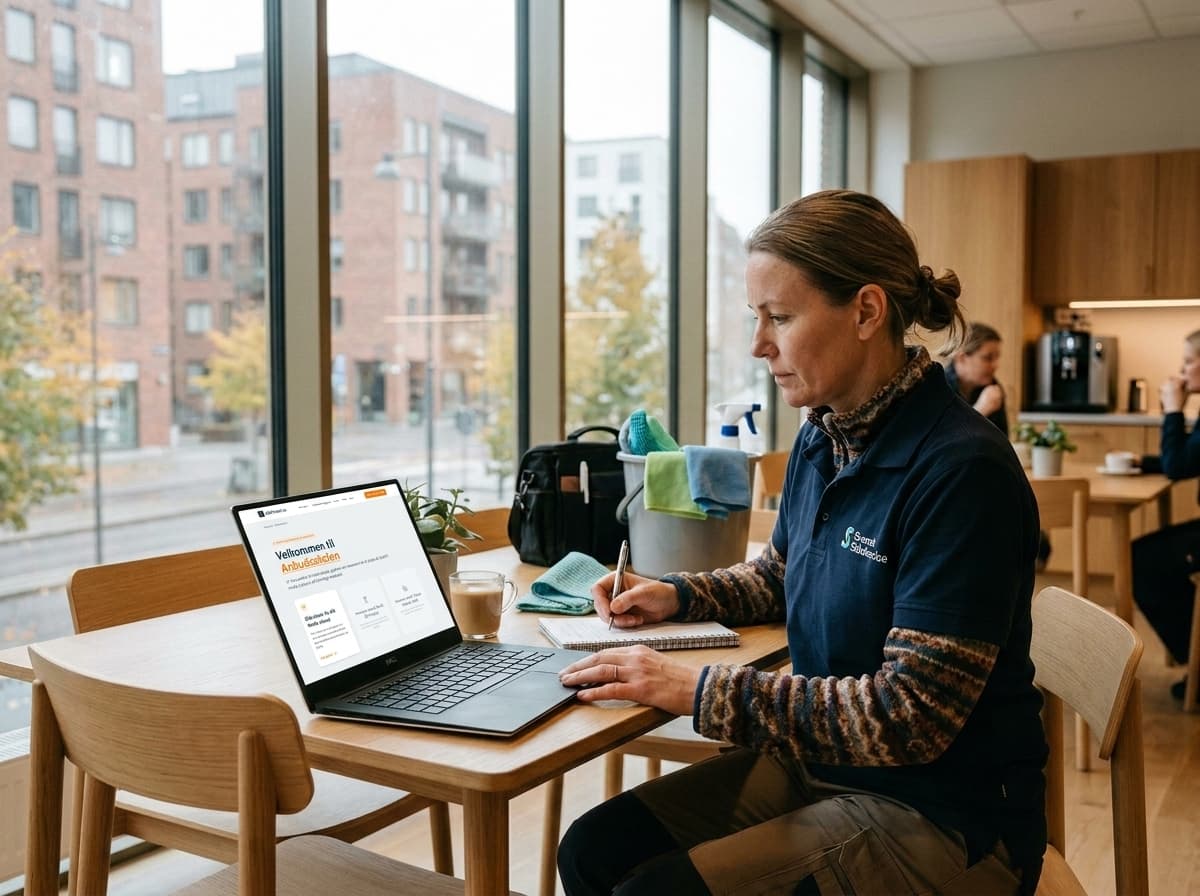 Person som leser nettside og guider om anbud